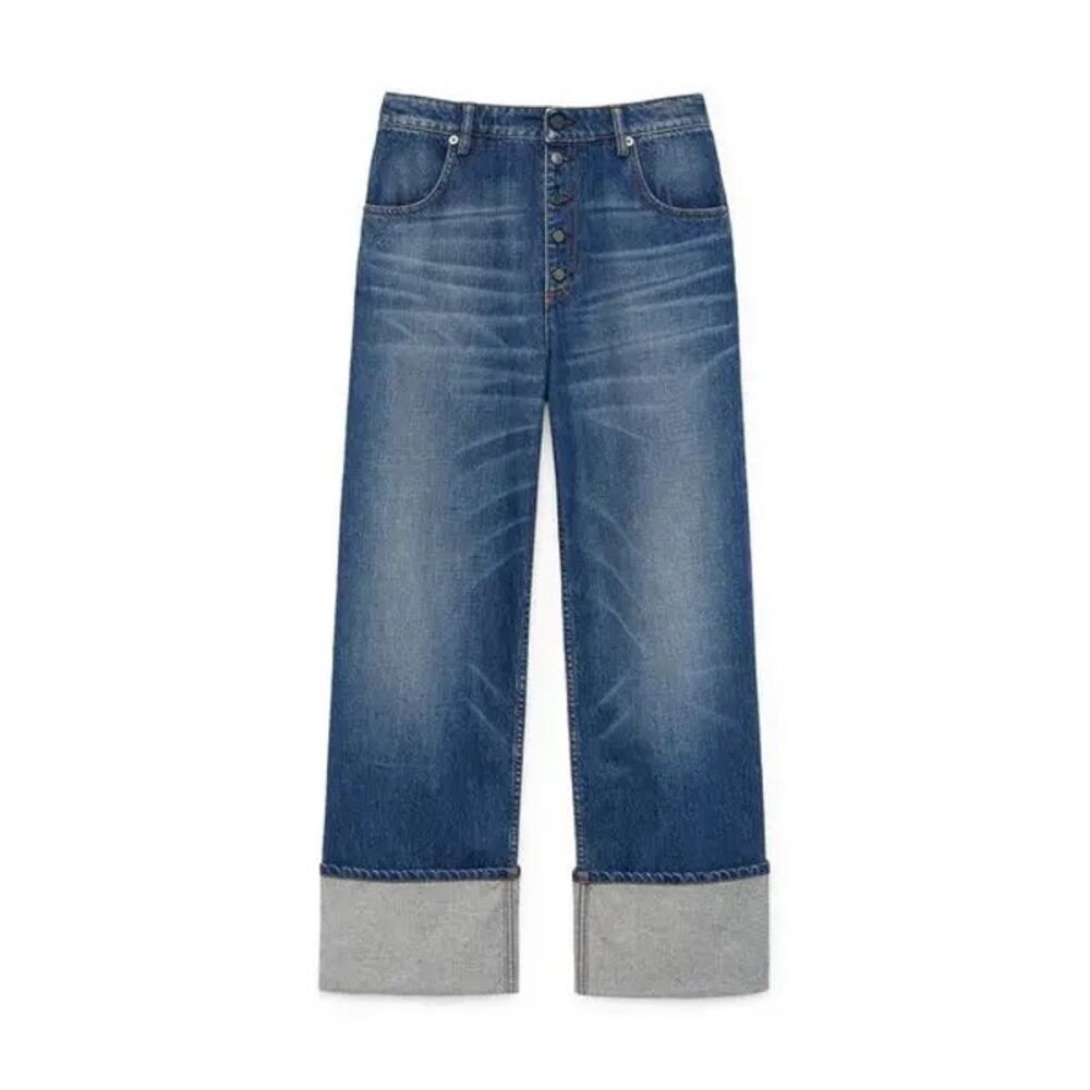 G. Label by goop Nat Boyfriend Jeans in Medium Blue Wash 27 cuffed gwyn